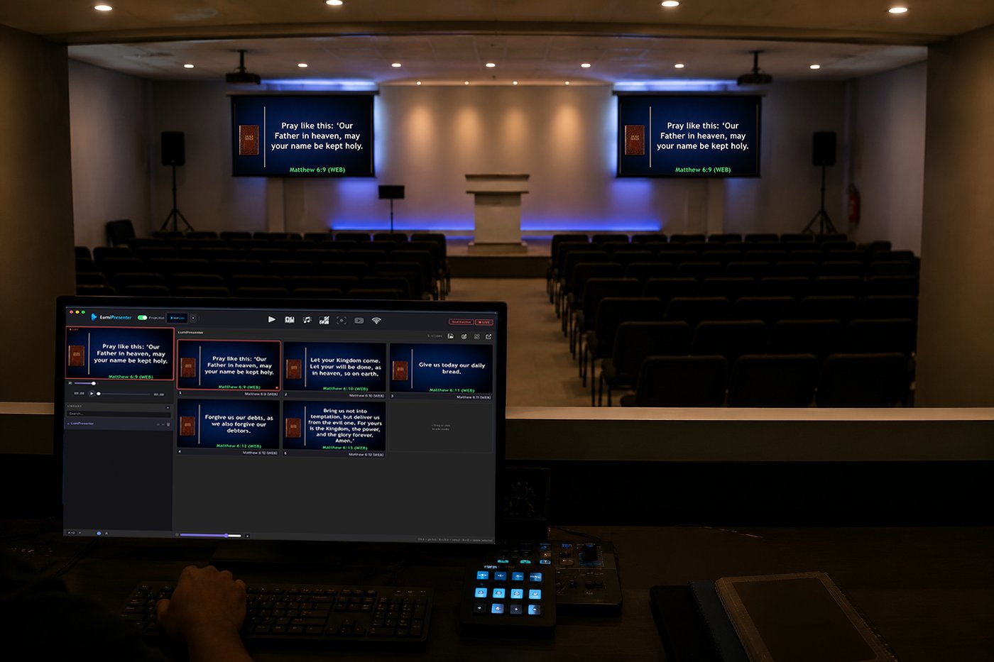LumiPresenter in use, projected live in a church