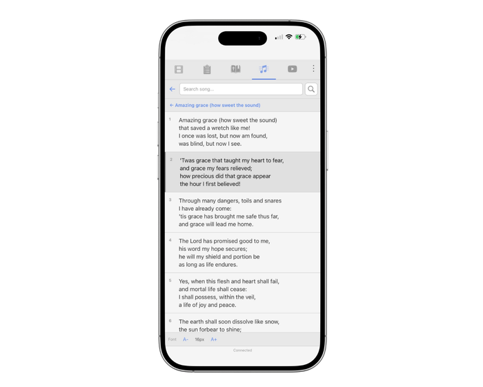 LumiRemote on phone showing lyrics